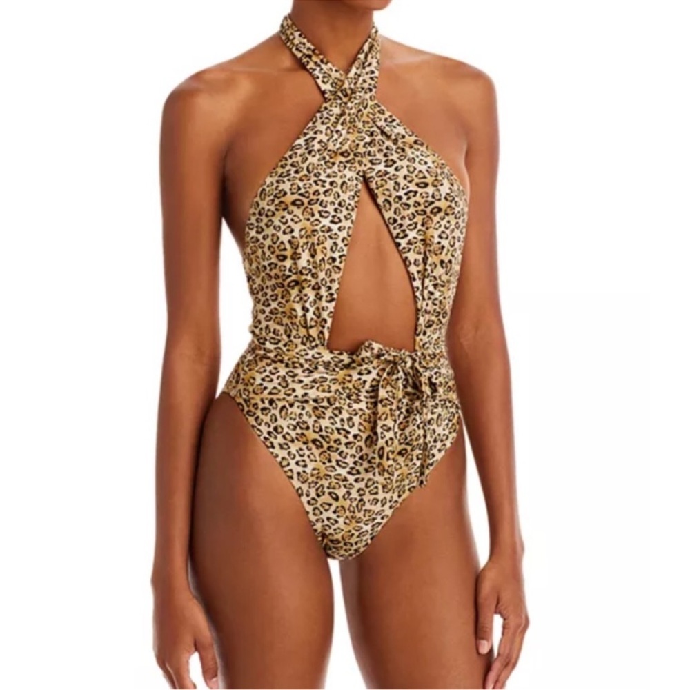 Leopard Print Halter One-Piece Swimsuit - Picture 4 of 8